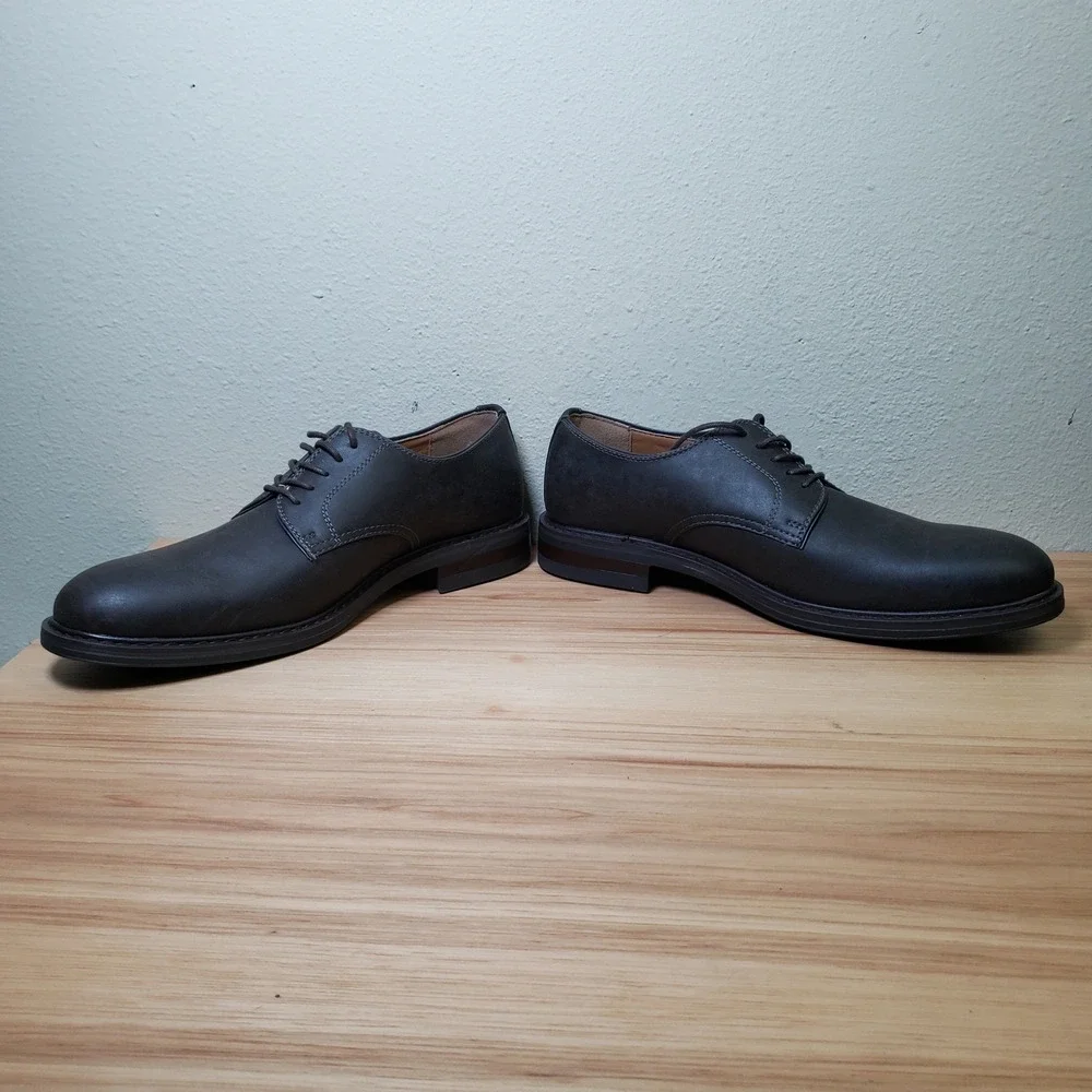 R2 Report Mens Size 10 Eric Lace Up Oxford Loafers Black Faux Leather Dress Shoe